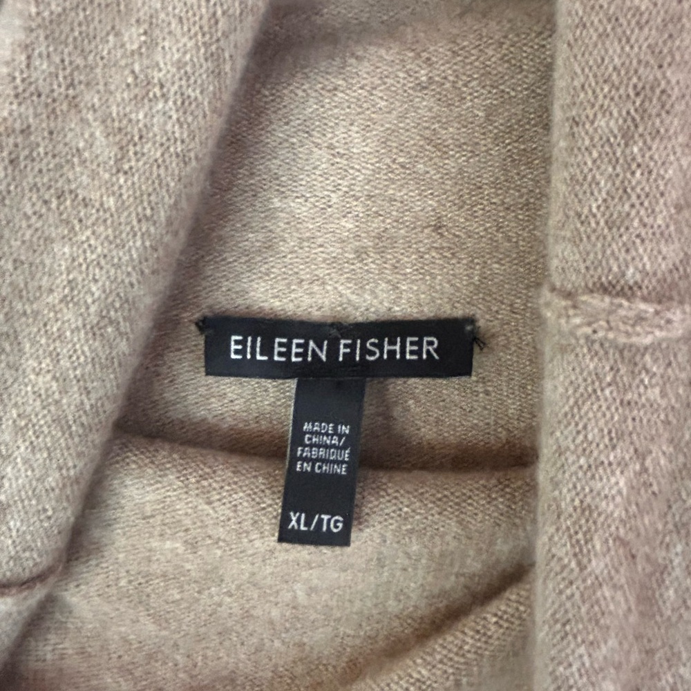 Eileen Fisher Cashmere Turtleneck Poncho Sweater XL Oatmeal Tunic - Picture 2 of 8